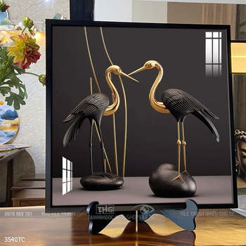 Tranh treo tường phong thủy chim công và hoa mẫu đơn