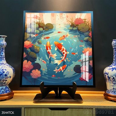 Mẫu tranh decor tường cá chép hoa sen