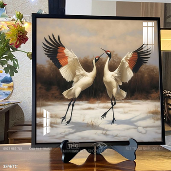 Tranh đôi chim công và hoa mẫu đơn treo tường phòng khách