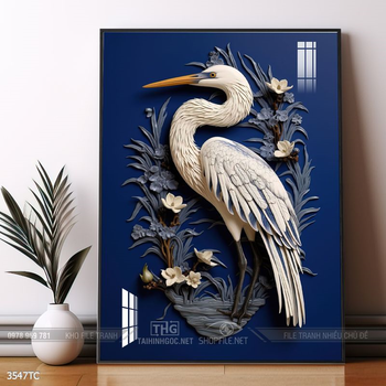 Tranh phòng khách chim công và hoa mẫu đơn treo tường