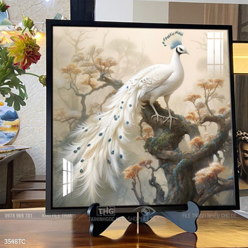 Tranh phong thủy chim công và hoa mẫu đơn rước may mắn vào nhà