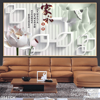 Tranh hoa sen, cá chép thư pháp