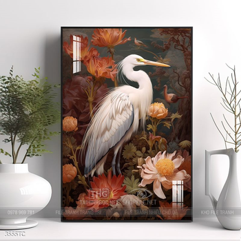 Tranh treo tường phong thủy chim công và hoa mẫu đơn