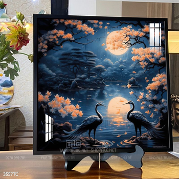 Tranh chim công hoa mẫu đơn decor trang trí tường nhà