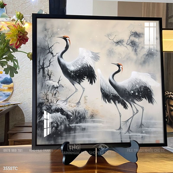 Tranh hoa mẫu đơn và chim công