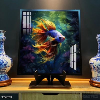 Tranh cá chép hoa sen nghệ thuật hiện đại