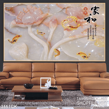 Tranh hoa sen, cá chép giả ngọc độc đáo