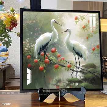 Tranh chim công trong vườn hoa mẫu đơn treo tường
