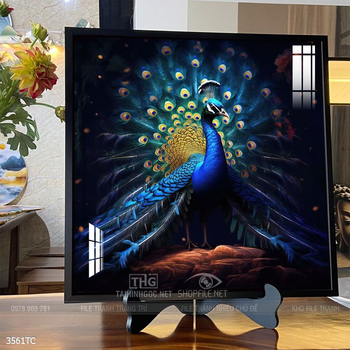 Tranh đôi chim công và hoa mẫu đơn treo tường phòng khách