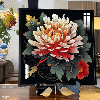 Tranh phòng khách chim công và hoa mẫu đơn treo tường