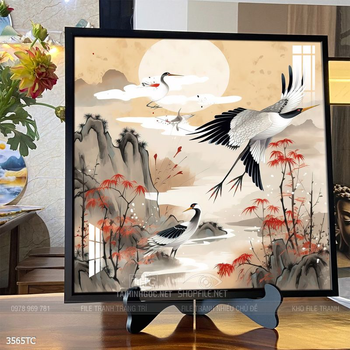 Tranh treo tường phong thủy chim công và hoa mẫu đơn