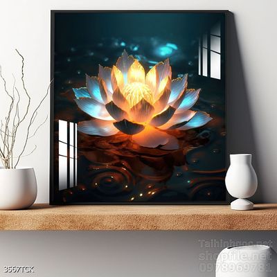 Tranh decor tường phòng khách cá chép hoa sen