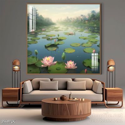 Tranh cá chép hoa sen nghệ thuật hiện đại