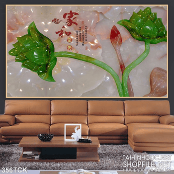 Tranh hoa sen, cá chép giả ngọc thư pháp