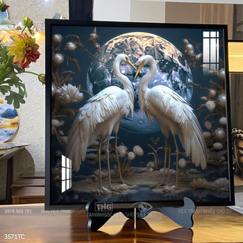 Tranh đôi chim công và hoa mẫu đơn treo tường phòng khách