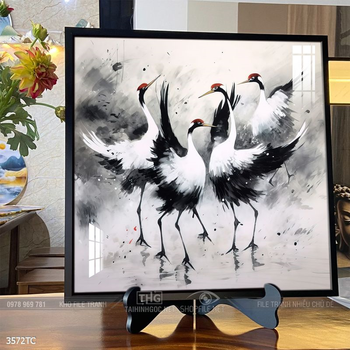 Tranh phòng khách chim công và hoa mẫu đơn treo tường