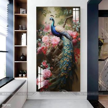 Tranh phong thủy chim công và hoa mẫu đơn rước may mắn vào nhà