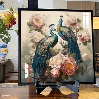 Tranh chim công hoa mẫu đơn đẹp và ý nghĩa