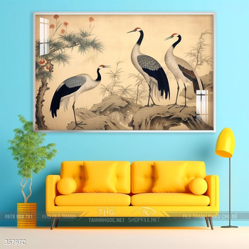 Tranh hoa mẫu đơn và chim công