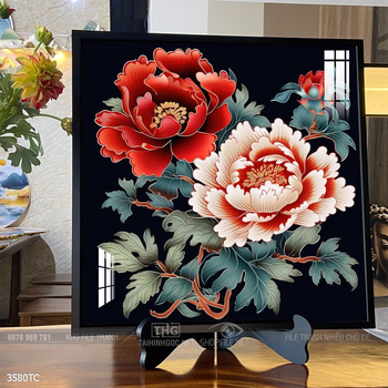 Tranh chim công và hoa mẫu đơn phong thủy