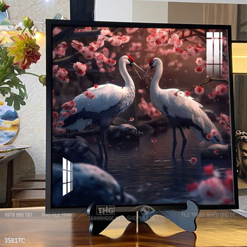 Tranh chim công trong vườn hoa mẫu đơn treo tường