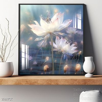 Tranh trang trí phòng khách cá chép hoa sen