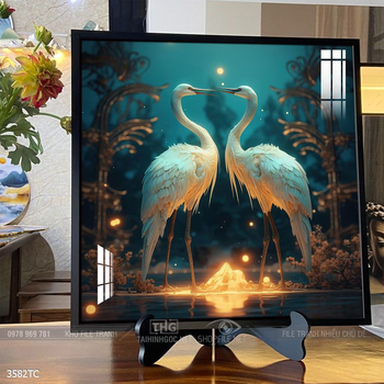 Tranh đôi chim công và hoa mẫu đơn treo tường phòng khách