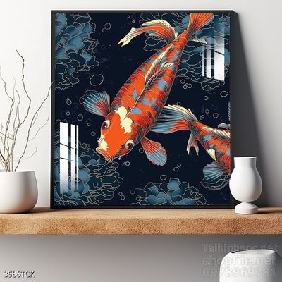 Tranh cá chép hoa sen nghệ thuật hiện đại