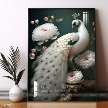 Tranh chim công hoa mẫu đơn đẹp và ý nghĩa