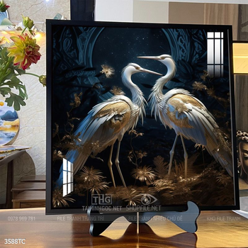 Tranh chim công hoa mẫu đơn decor trang trí tường nhà