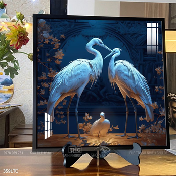 Tranh chim công trong vườn hoa mẫu đơn treo tường