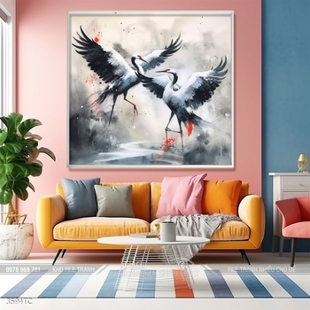 Tranh phong thủy chim công và hoa mẫu đơn rước may mắn vào nhà