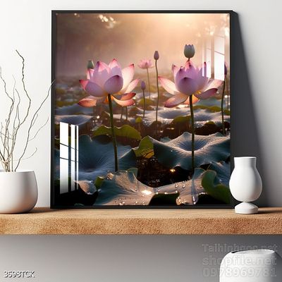 Tranh trang trí phòng khách cá chép hoa sen