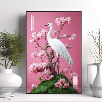 Tranh hoa mẫu đơn và chim công