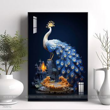 Tranh chim công và hoa mẫu đơn phong thủy