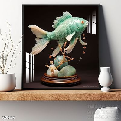 Mẫu tranh decor tường cá chép hoa sen