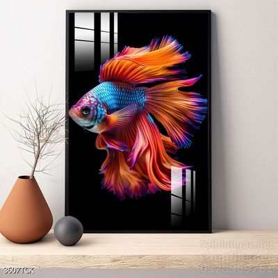 Tranh trang trí phòng khách cá chép hoa sen