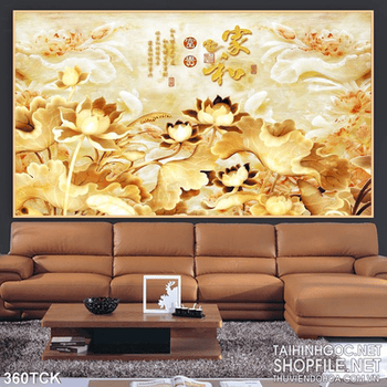 Tranh hoa sen, cá chép kim tiền vàng