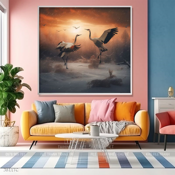 Tranh chim công trong vườn hoa mẫu đơn treo tường