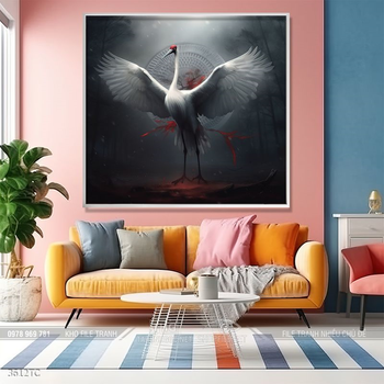 Tranh đôi chim công và hoa mẫu đơn treo tường phòng khách