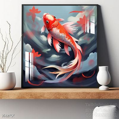 Tranh cá chép hoa sen nghệ thuật hiện đại