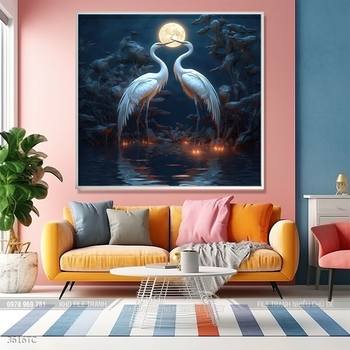 Tranh treo tường phong thủy chim công và hoa mẫu đơn