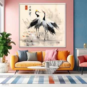 Tranh chim công hoa mẫu đơn decor trang trí tường nhà