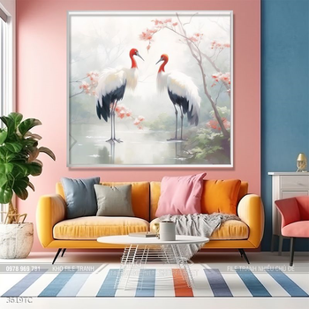 Tranh hoa mẫu đơn và chim công