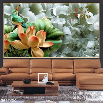 Tranh hoa sen, cá chép giả ngọc