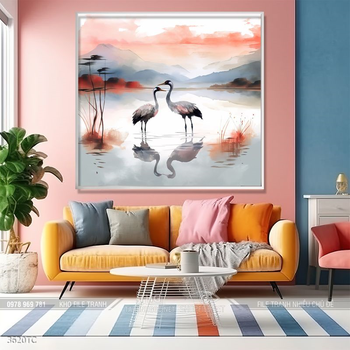 Tranh chim công và hoa mẫu đơn phong thủy