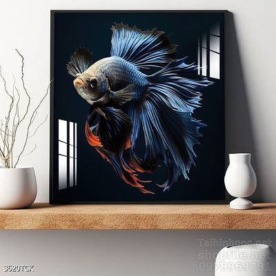 Tranh decor tường phòng khách cá chép hoa sen