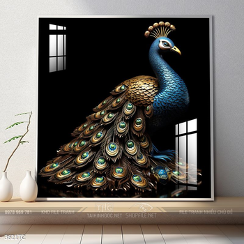 Tranh chim công trong vườn hoa mẫu đơn treo tường