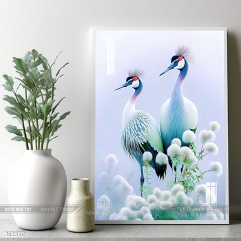 Tranh phòng khách chim công và hoa mẫu đơn treo tường