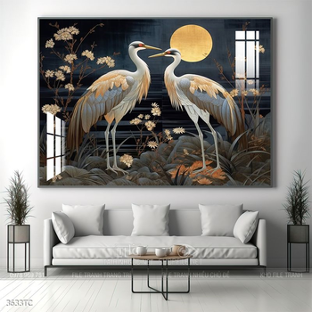 Tranh phòng khách chim công và hoa mẫu đơn treo tường